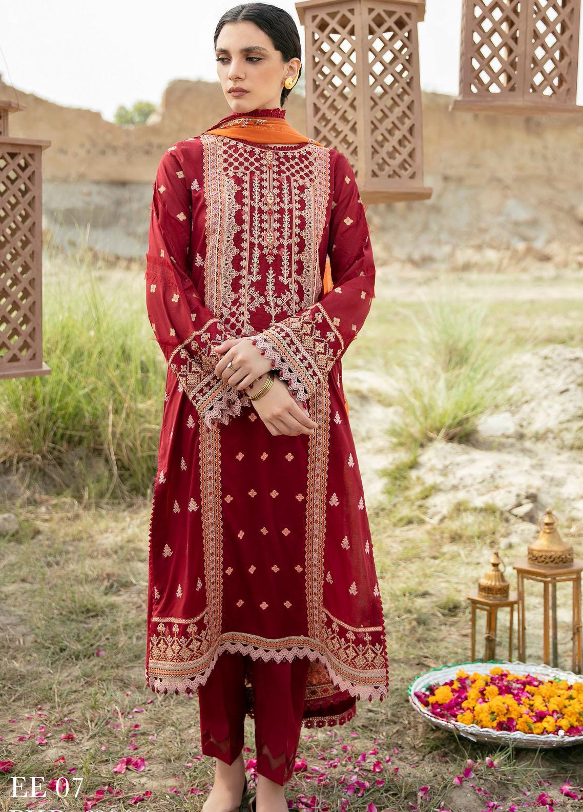 Qalamkar Qline Embroidered Festive Lawn Unstitched 3 Piece Suit - EE 07
