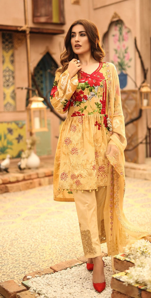 Salitex Shades Embroidered Lawn Unstitched 3 Piece Suit - WK-291B