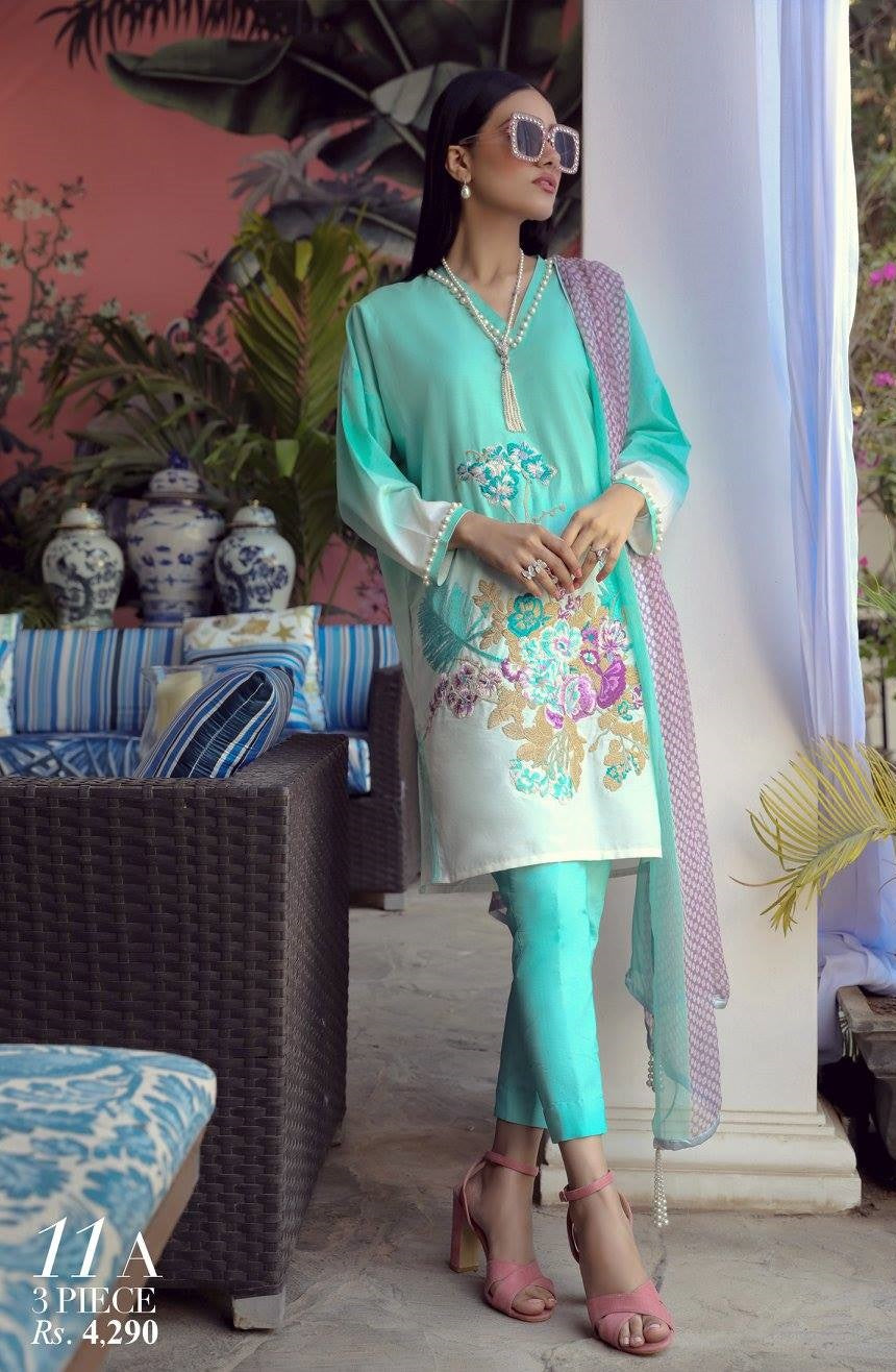 Sana Safinaz Muzlin Embroidered Lawn Unstitched 3 Piece Suit - 11A Fern Etic