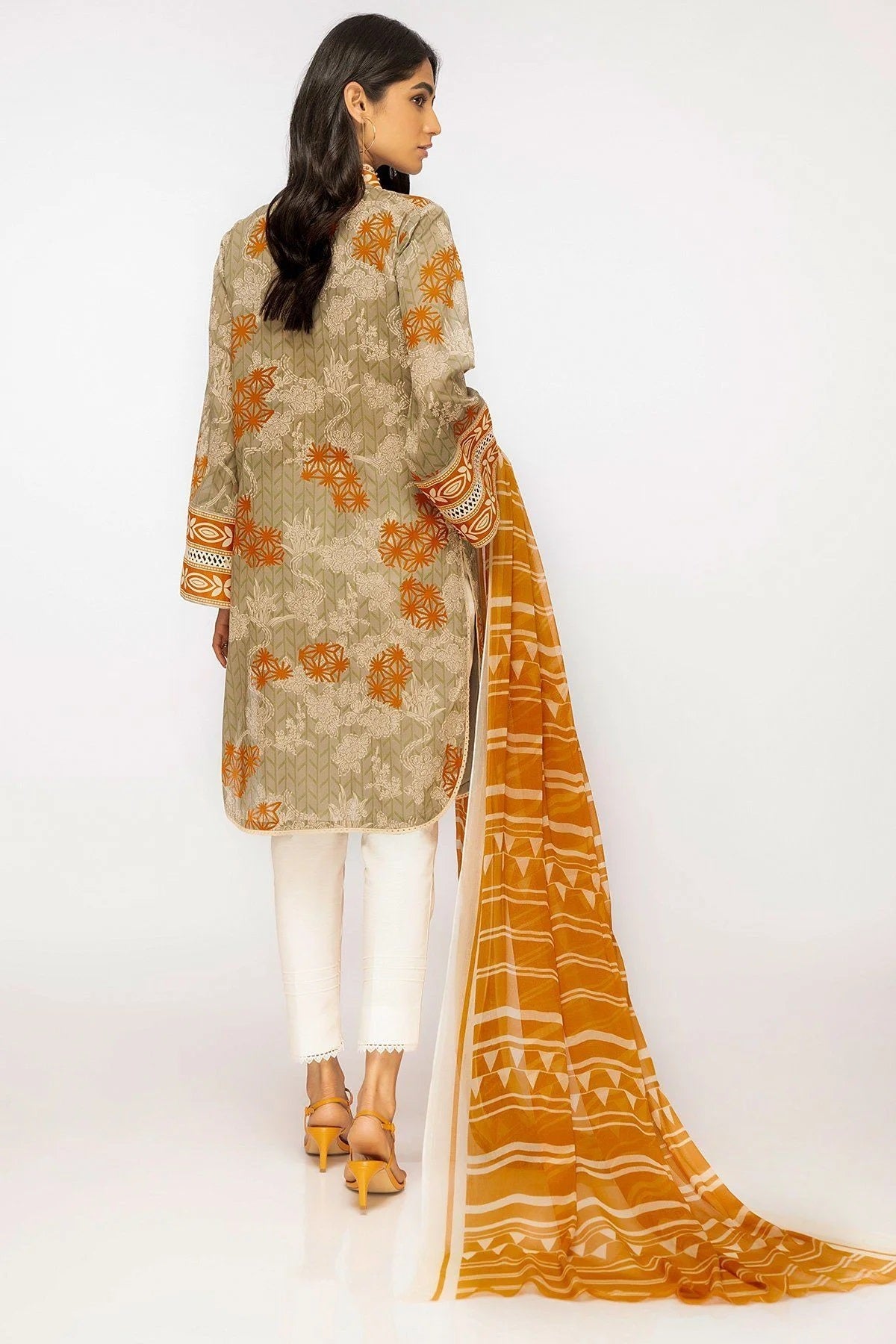 Al Karam Printed Lawn Unstitched Kurti SLR-01-22-2-Grey - Summer Collection