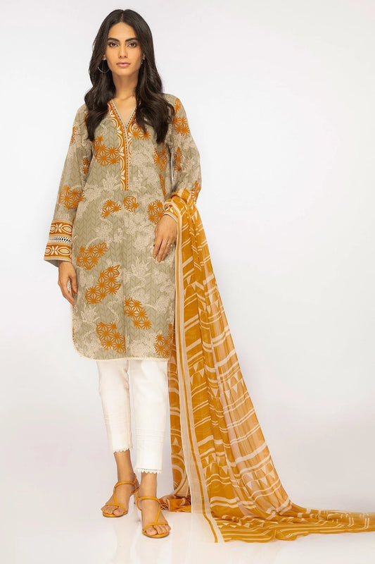 Al Karam Printed Lawn Unstitched Kurti SLR-01-22-2-Grey - Summer Collection