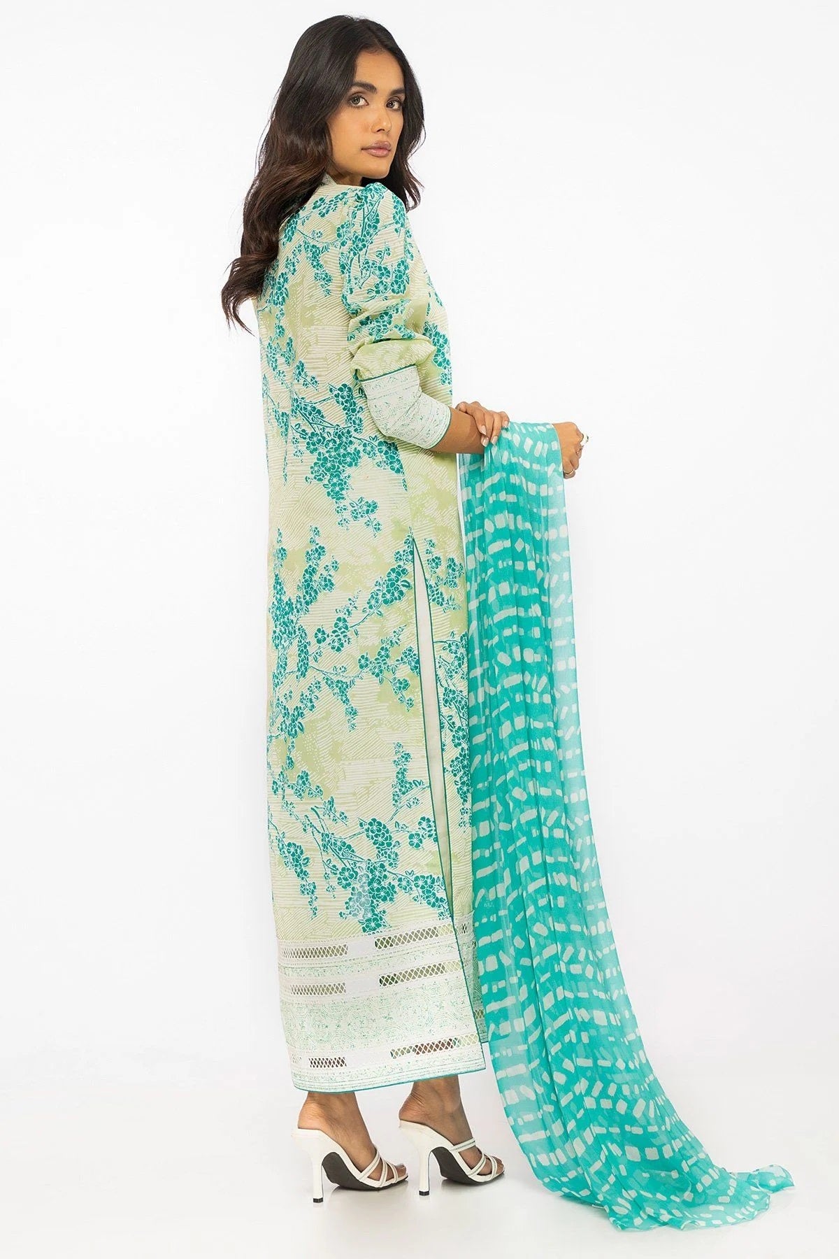 Al Karam Printed Lawn Unstitched Kurti SLR-12-22-2-Tea Green - Summer Collection