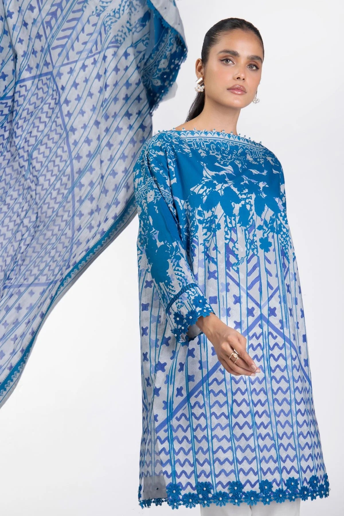 Al Karam Printed Lawn Suits Unstitched 3 Piece SS-08-22-2-Blue - Summer Collection