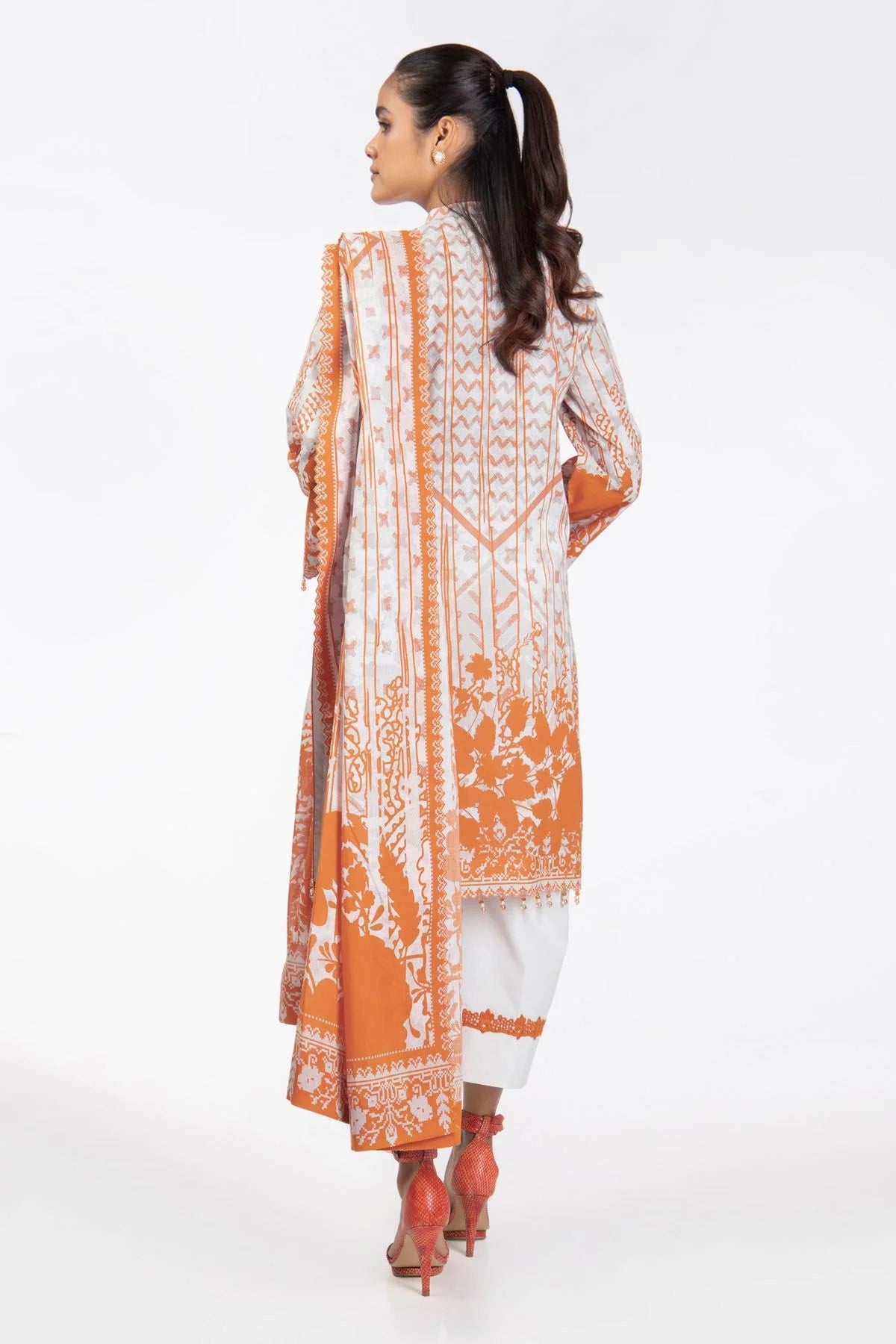 Al Karam Printed Lawn Suits Unstitched 3 Piece SS-08-22-2-Orange - Summer Collection