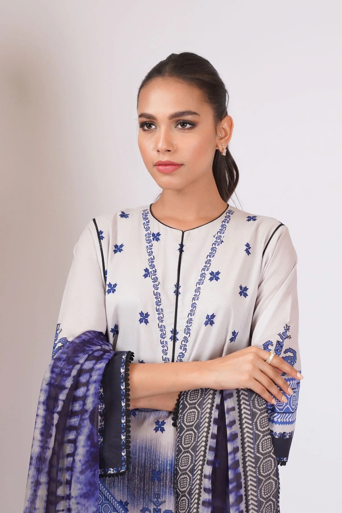 Al Karam Printed Lawn Suits Unstitched 3 Piece SS-25-22 Blue - Summer Collection