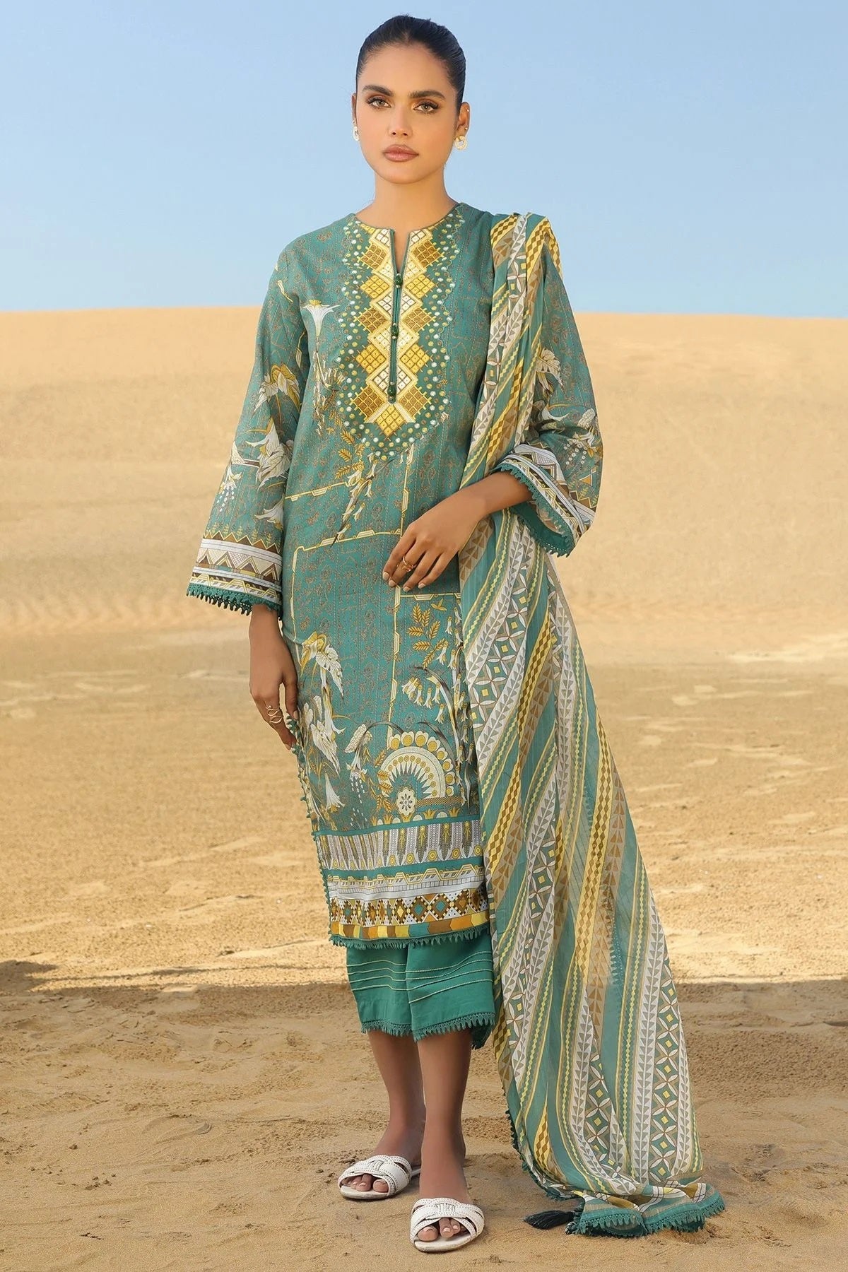 Al Karam Printed Lawn Suits Unstitched 2 Piece SS-40.1-22-2-Green - Summer Collection