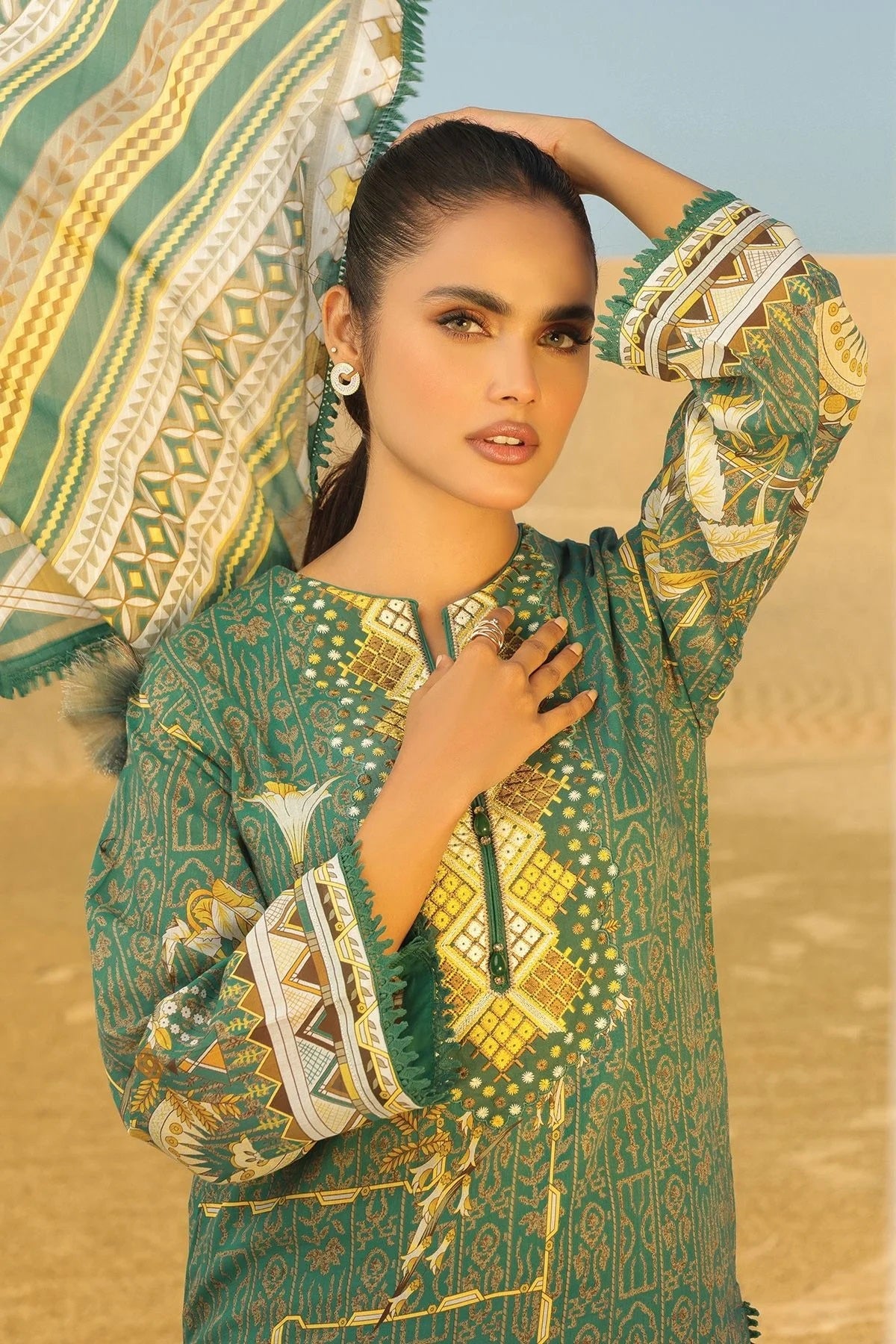 Al Karam Printed Lawn Suits Unstitched 2 Piece SS-40.1-22-2-Green - Summer Collection