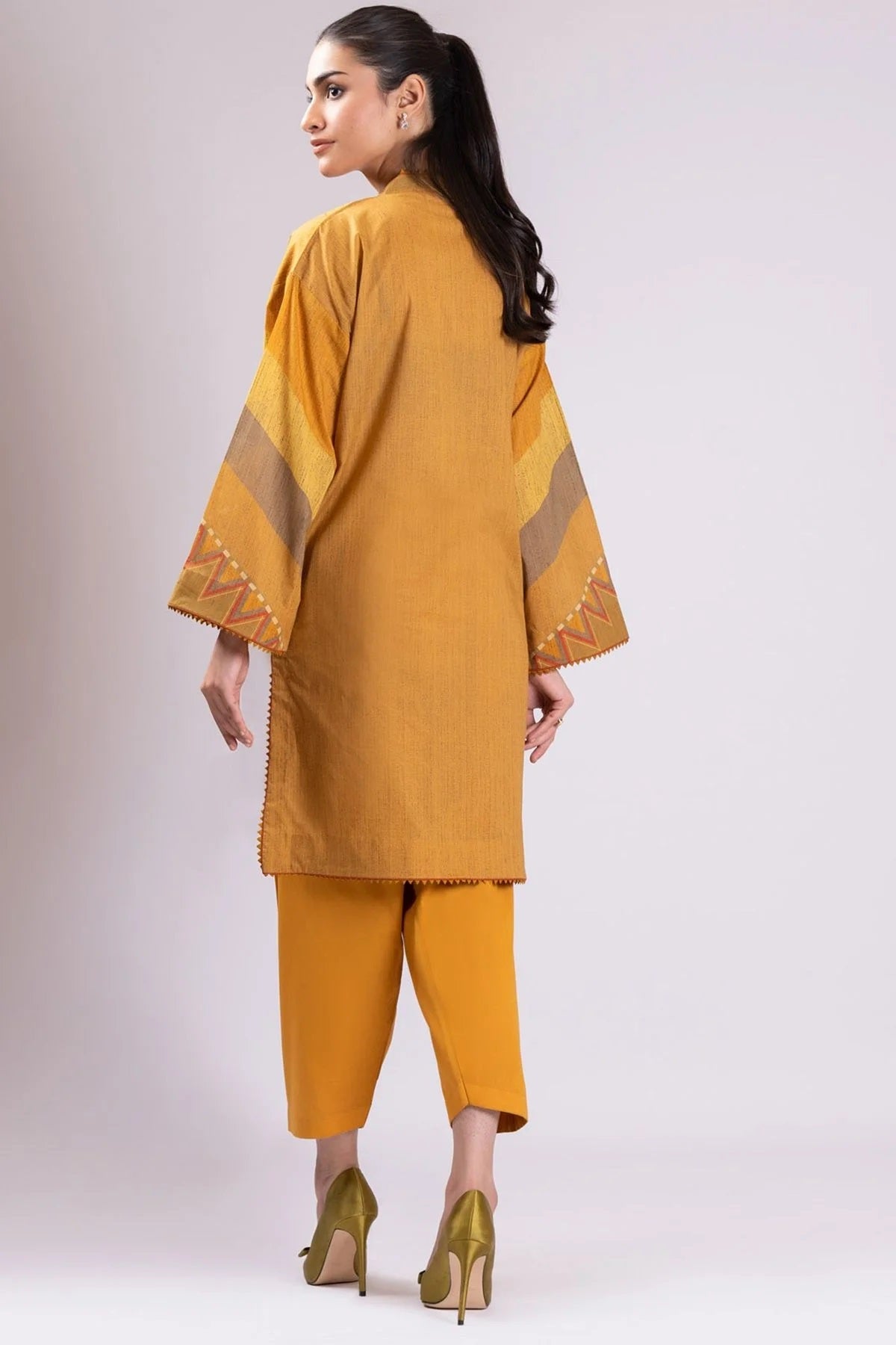 Al Karam Printed Lawn Unstitched Kurti SS-58-22-Mustard - Summer Collection