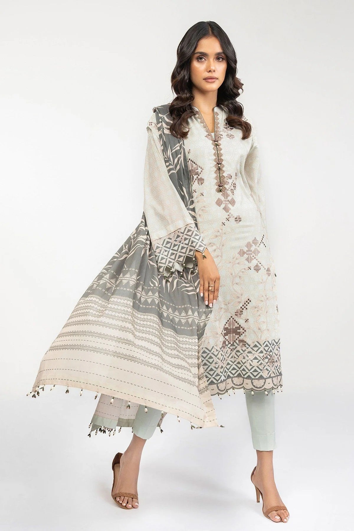 Al Karam Embroidered Lawn Suits Unstitched 3 Piece SS3 SS-7.1-22-3-Beige - Spring-Summer Collection